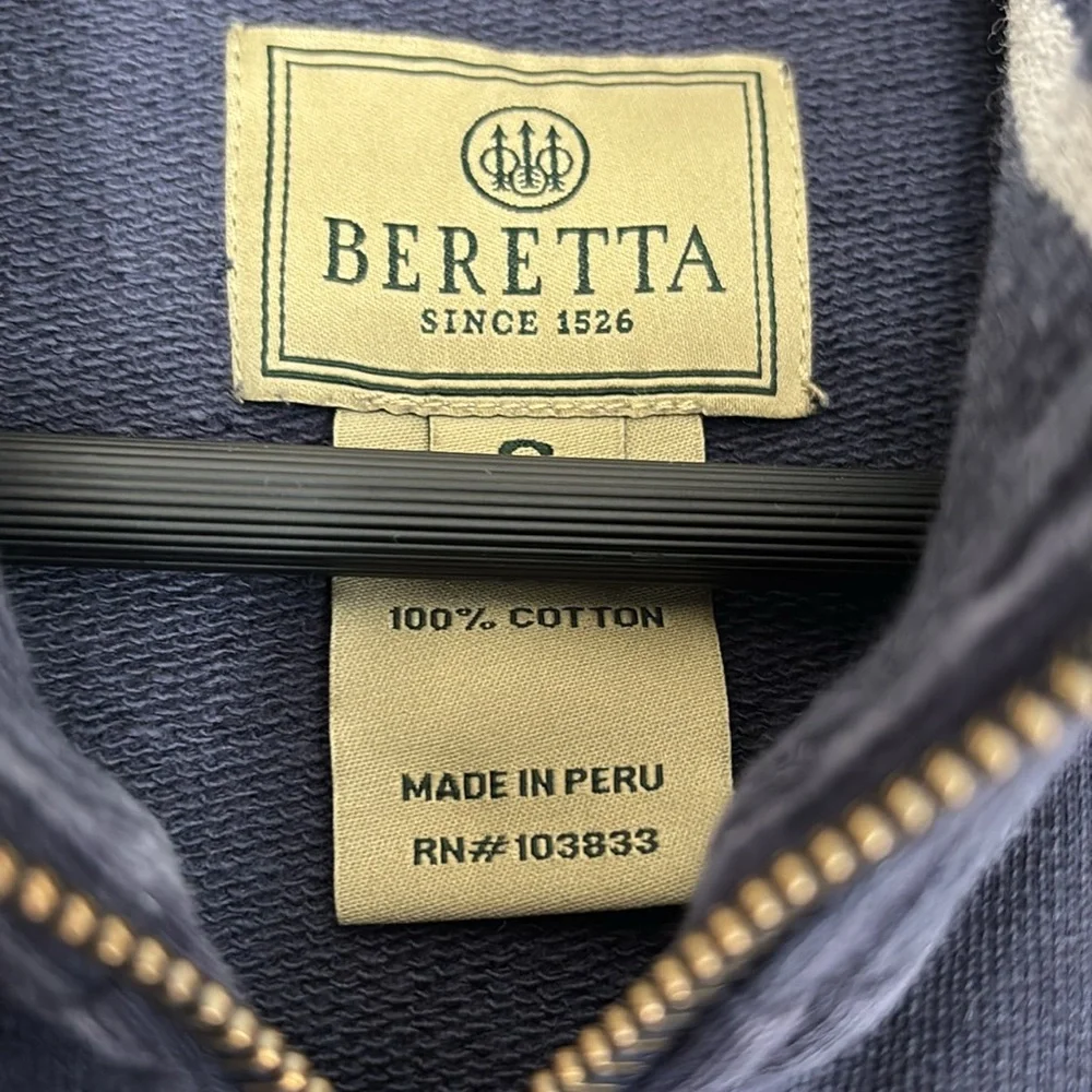 BERETTA navy blue zip up athletic bomber jacket mock neck patches embroidered
